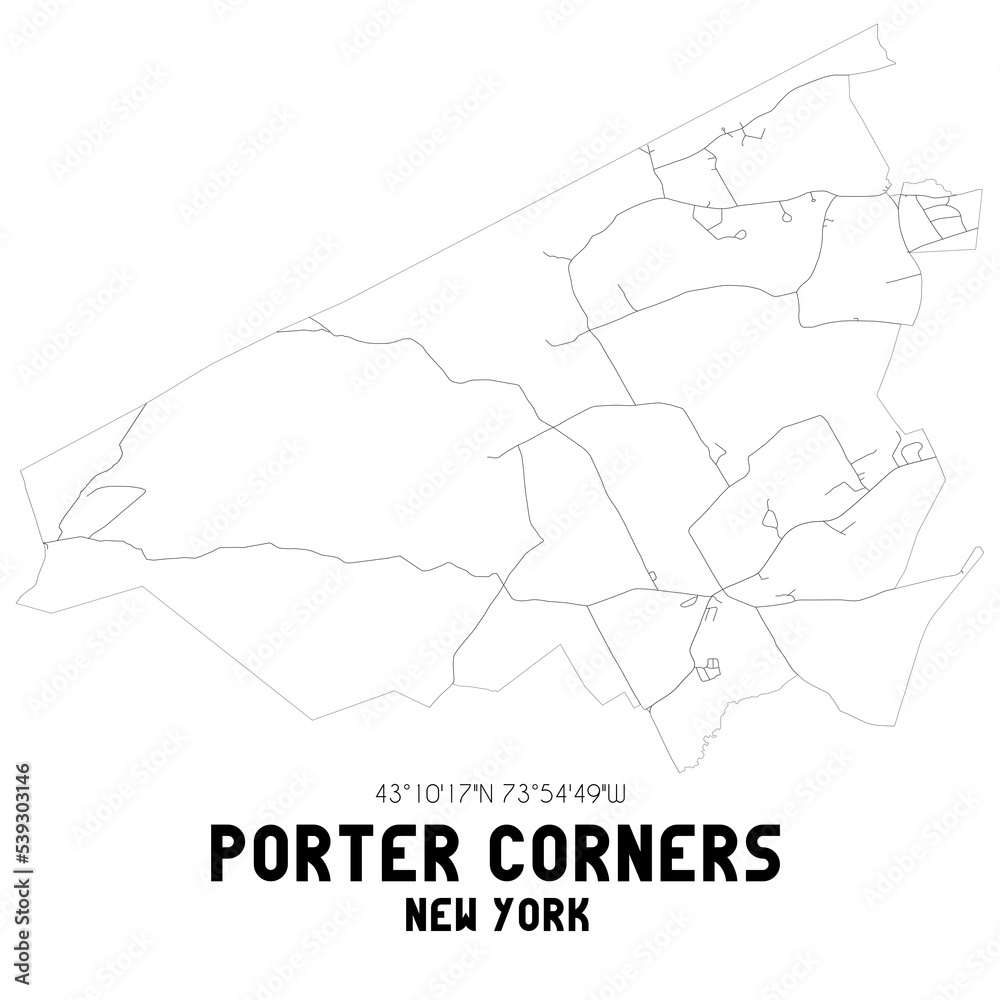 Porter Corners New York. US street map with black and white lines. Porter Corners New York. US street map with black and white lines.