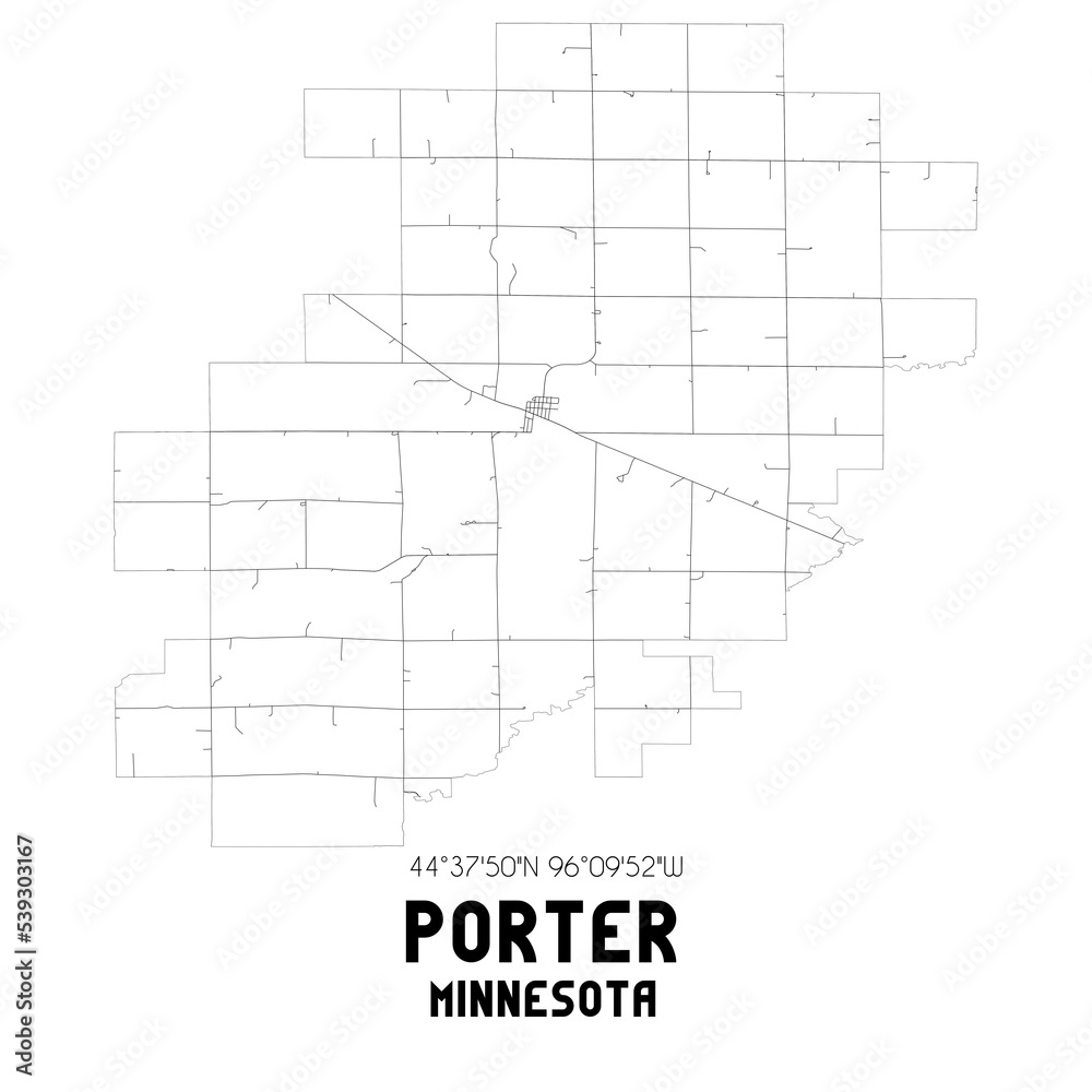 Porter Minnesota. US street map with black and white lines.