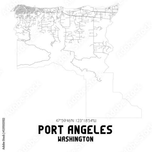 Port Angeles Washington. US street map with black and white lines. photo