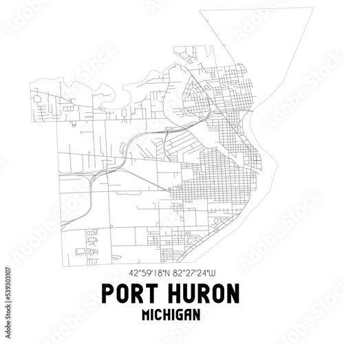 Port Huron Michigan. US street map with black and white lines. photo