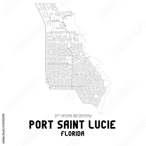 Port Saint Lucie Florida. US street map with black and white lines.