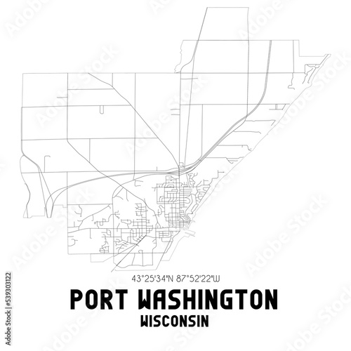 Port Washington Wisconsin. US street map with black and white lines. photo