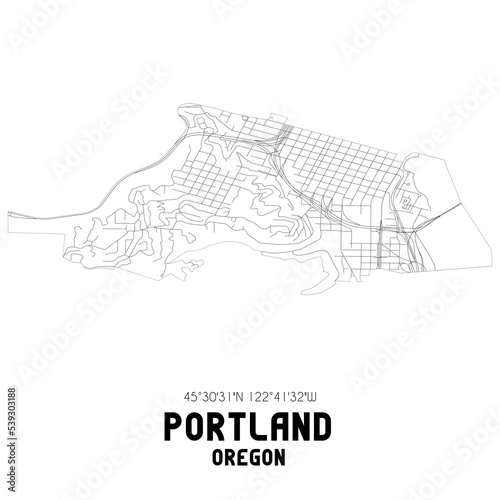 Portland Oregon. US street map with black and white lines.