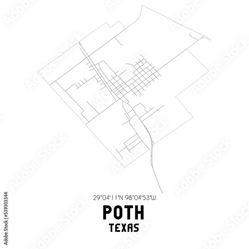Poth Texas. US street map with black and white lines.