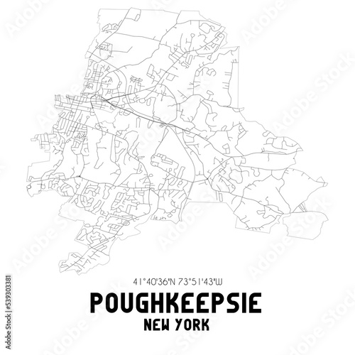 Poughkeepsie New York. US street map with black and white lines.