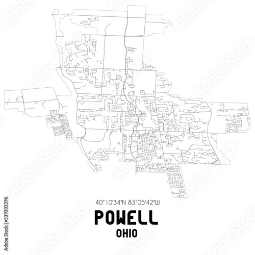 Powell Ohio. US street map with black and white lines.