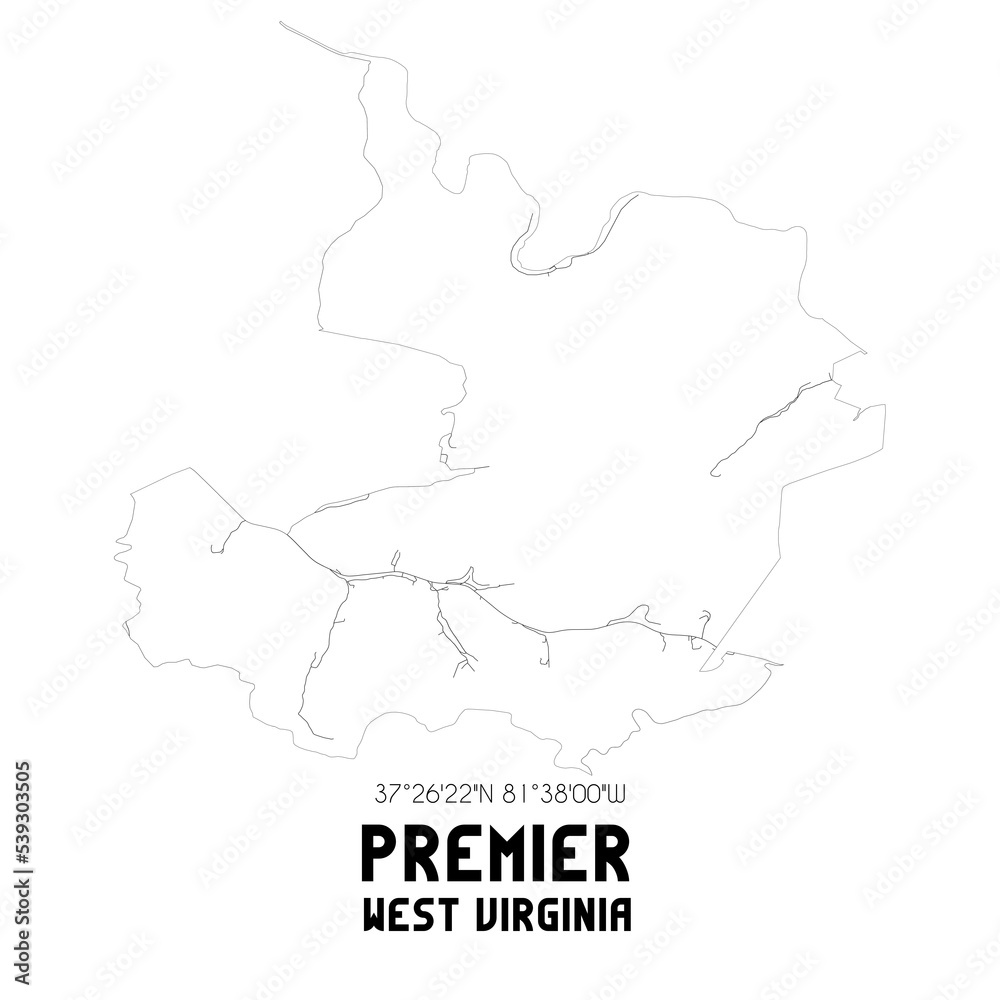 Premier West Virginia. US street map with black and white lines.