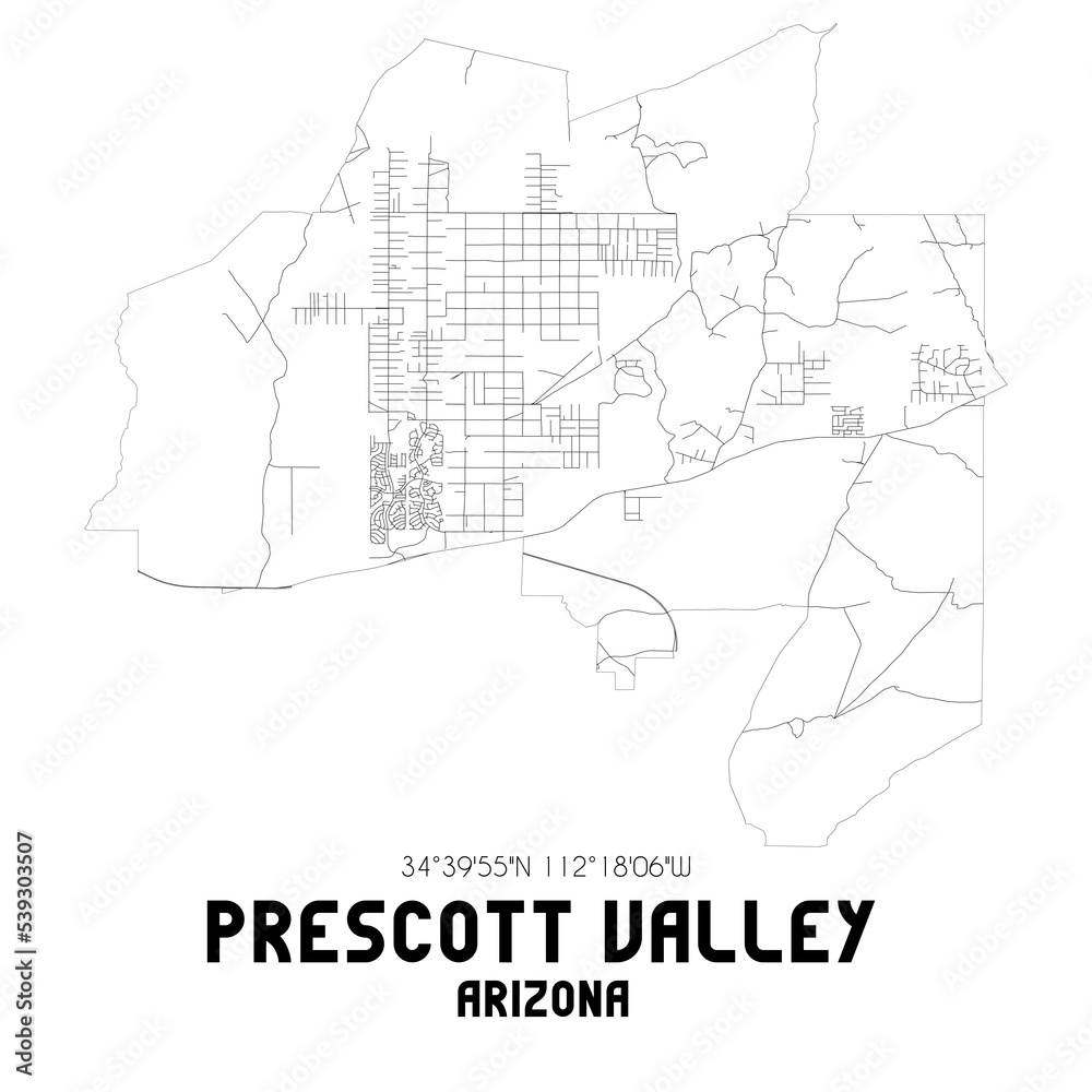 Prescott Valley Arizona. US street map with black and white lines. Prescott Valley Arizona. US street map with black and white lines.