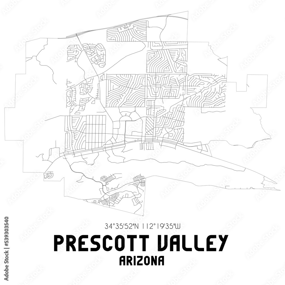 Prescott Valley Arizona. US street map with black and white lines.