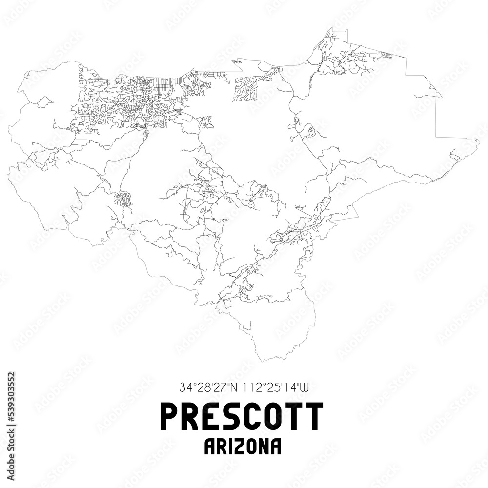 Prescott Arizona. US street map with black and white lines.