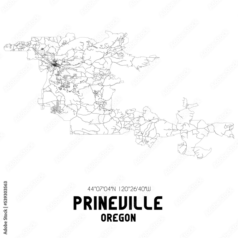 Prineville Oregon. US street map with black and white lines.