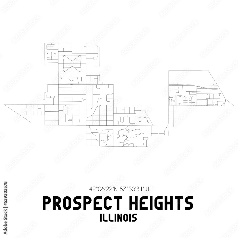 Prospect Heights Illinois. US street map with black and white lines.