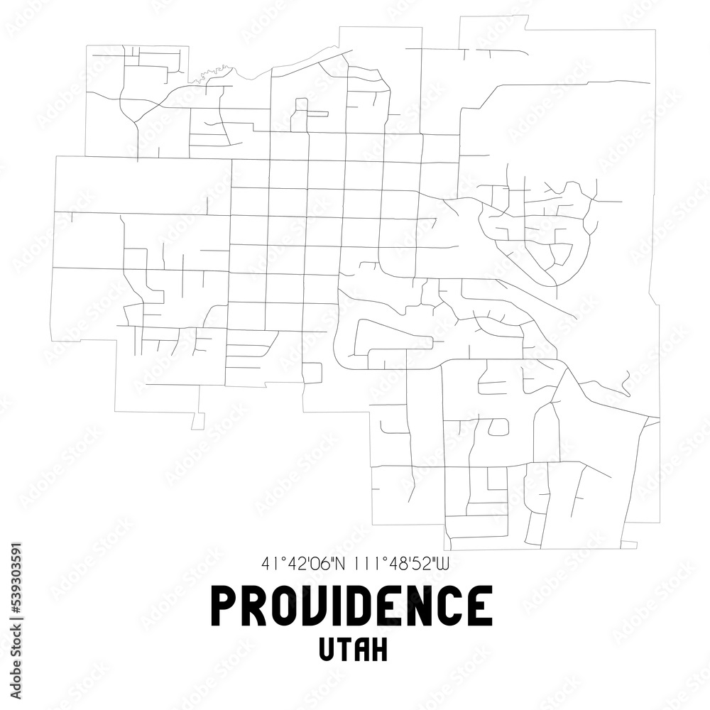 Providence Utah. US street map with black and white lines.