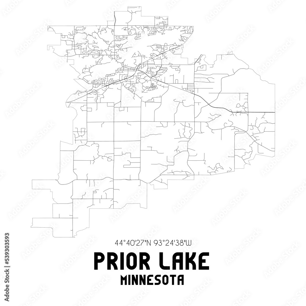 Prior Lake Minnesota. US street map with black and white lines.