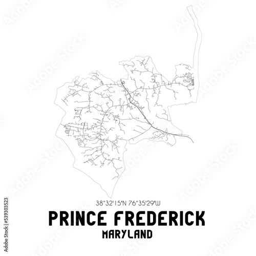Prince Frederick Maryland. US street map with black and white lines.