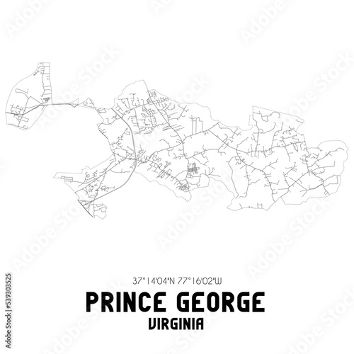 Prince George Virginia. US street map with black and white lines.