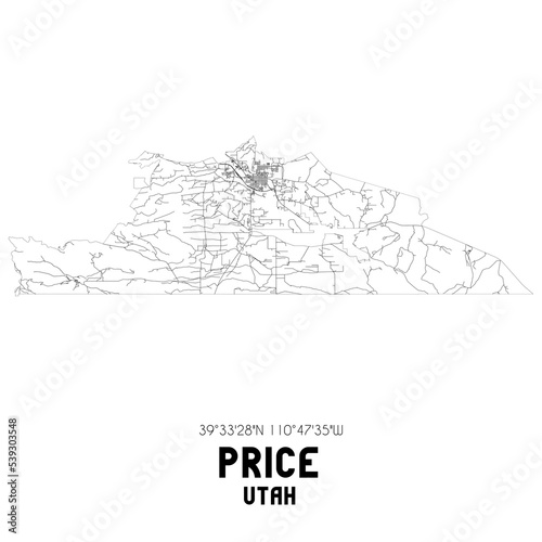 Price Utah. US street map with black and white lines.