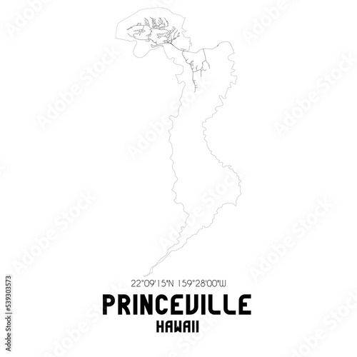 Princeville Hawaii. US street map with black and white lines.