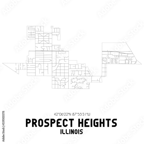Prospect Heights Illinois. US street map with black and white lines.