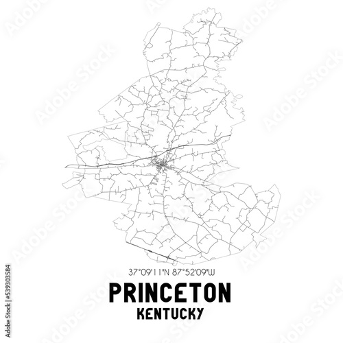 Princeton Kentucky. US street map with black and white lines.