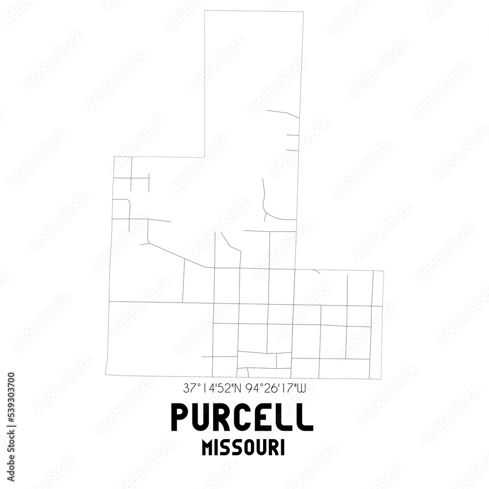 Purcell Missouri. US street map with black and white lines. Stock