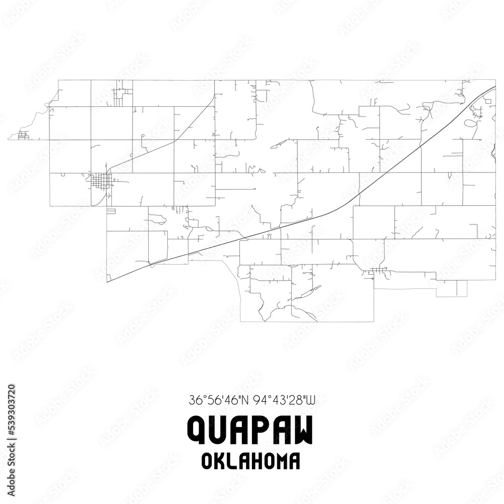 Quapaw Oklahoma. US street map with black and white lines.