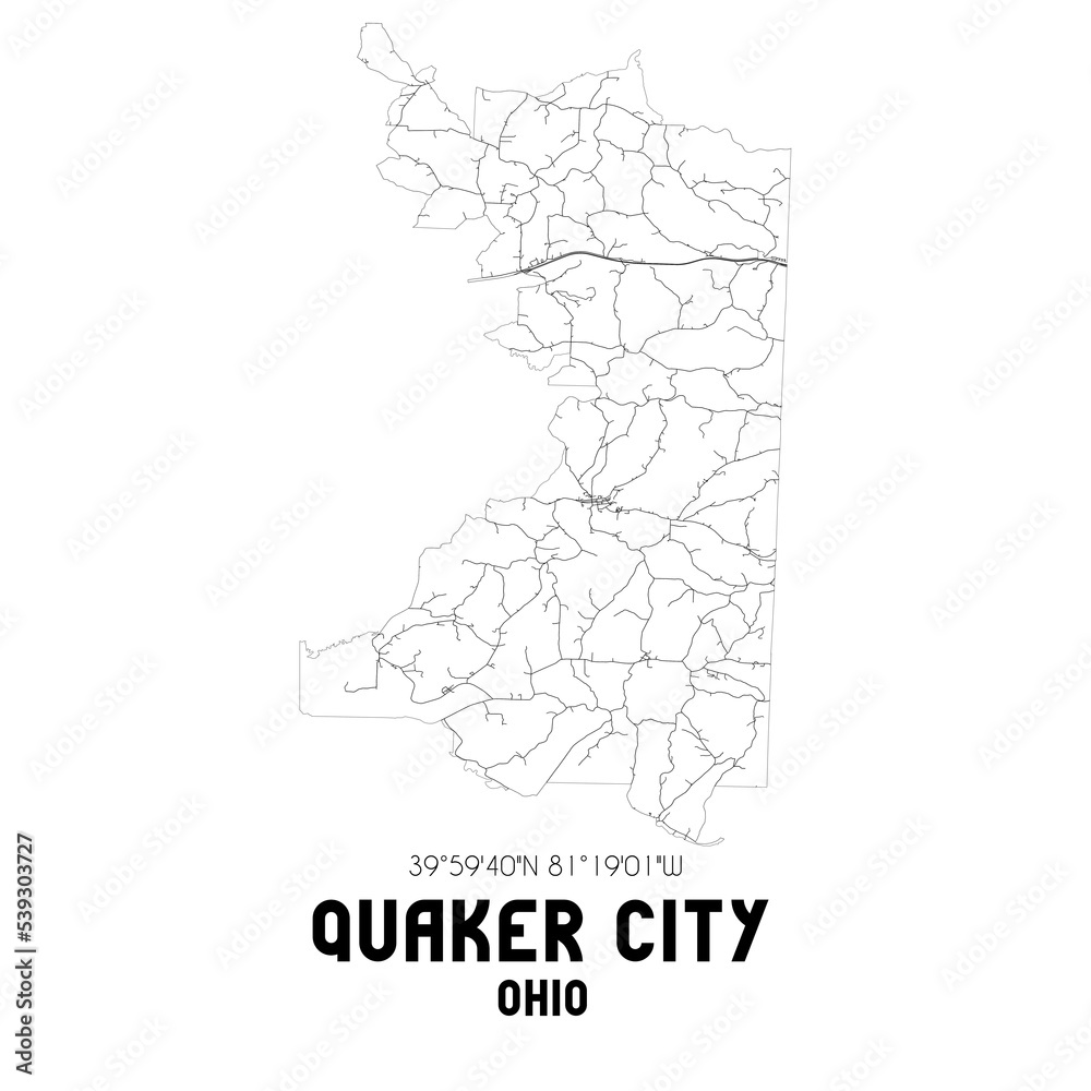 Quaker City Ohio. US street map with black and white lines.