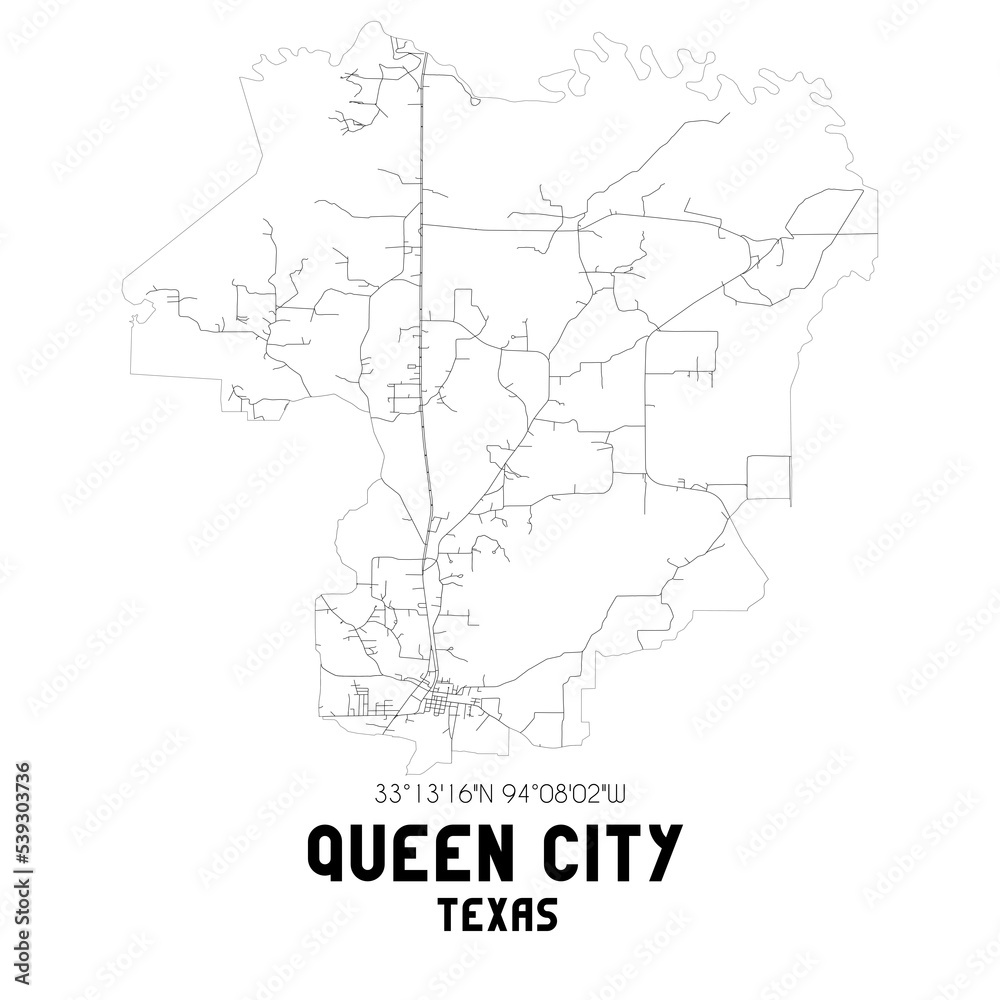 Queen City Texas. US street map with black and white lines. Queen City Texas. US street map with black and white lines.