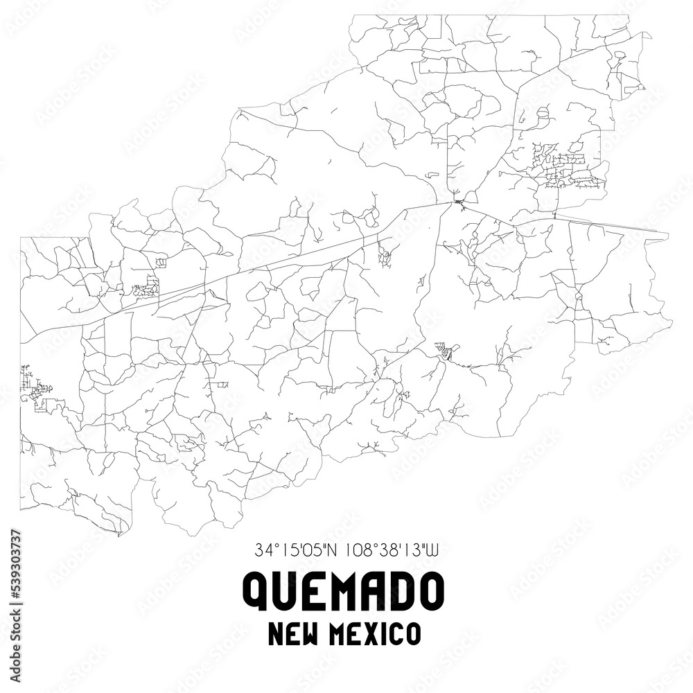 Quemado New Mexico. US street map with black and white lines.