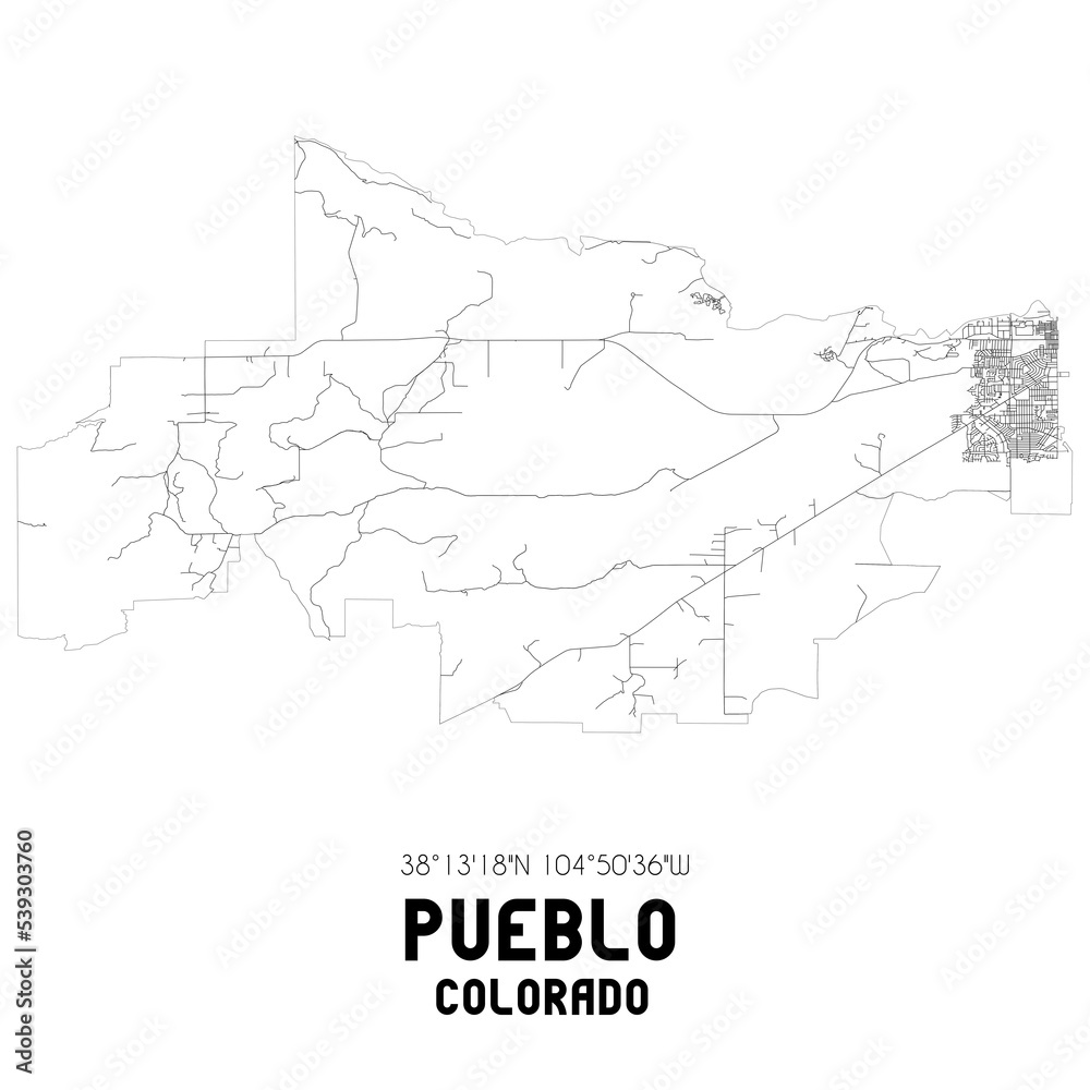 Pueblo Colorado. US street map with black and white lines. Stock