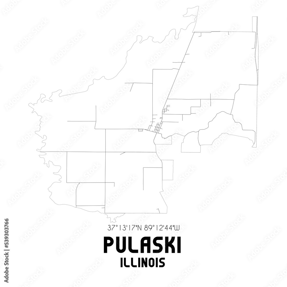 Pulaski Illinois. US street map with black and white lines.