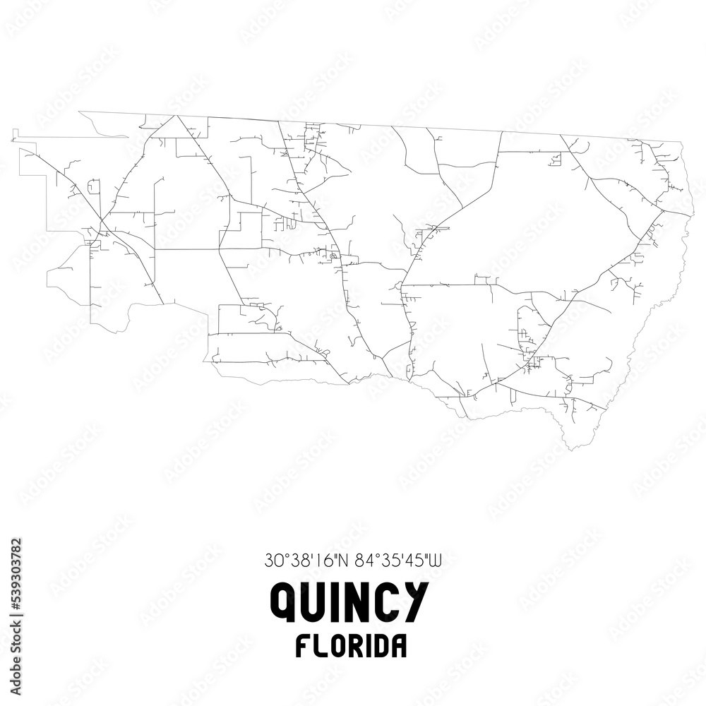 Quincy Florida. US street map with black and white lines.