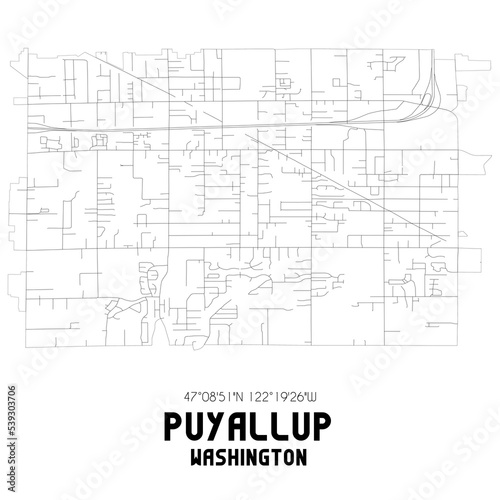 Puyallup Washington. US street map with black and white lines.