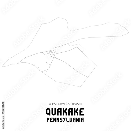 Quakake Pennsylvania. US street map with black and white lines.