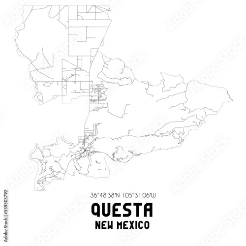 Questa New Mexico. US street map with black and white lines. photo
