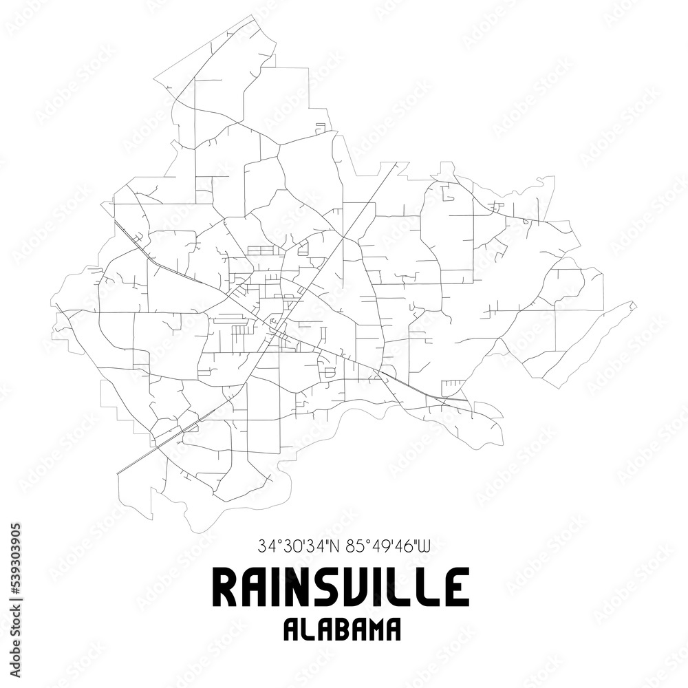 Rainsville Alabama. US street map with black and white lines. Rainsville Alabama. US street map with black and white lines.