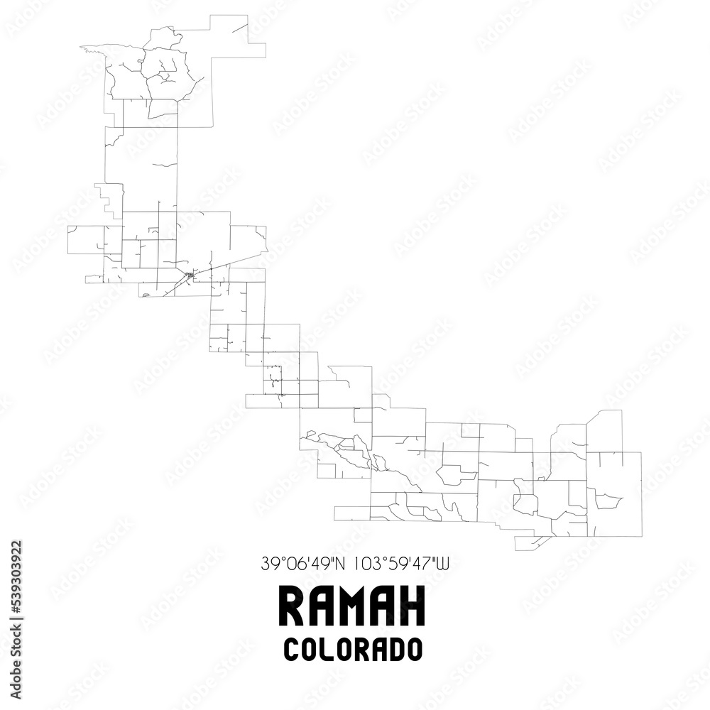 Ramah Colorado. US street map with black and white lines.