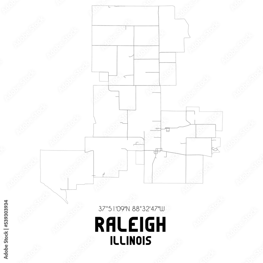 Raleigh Illinois. US street map with black and white lines.