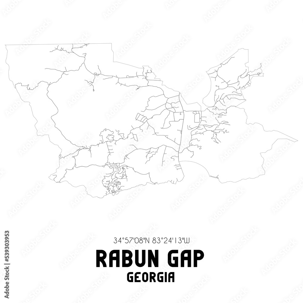 Rabun Gap Georgia. US street map with black and white lines.