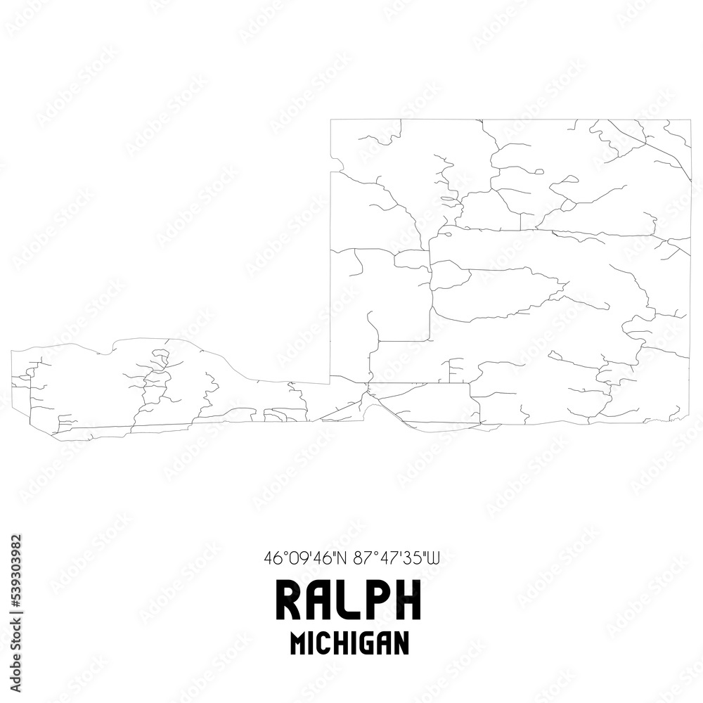 Ralph Michigan. US street map with black and white lines.