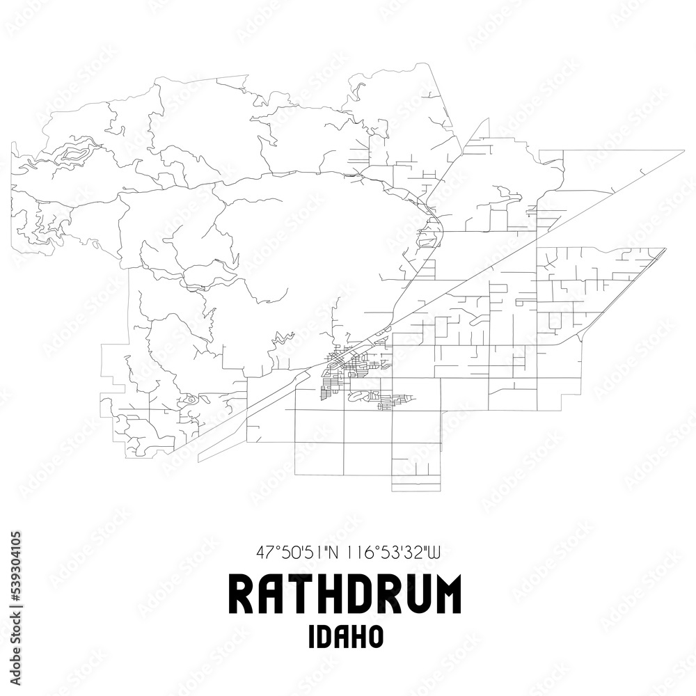 Rathdrum Idaho. US street map with black and white lines.
