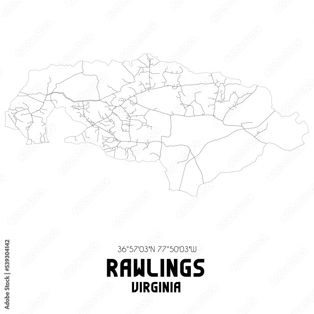 Rawlings Virginia. US street map with black and white lines.