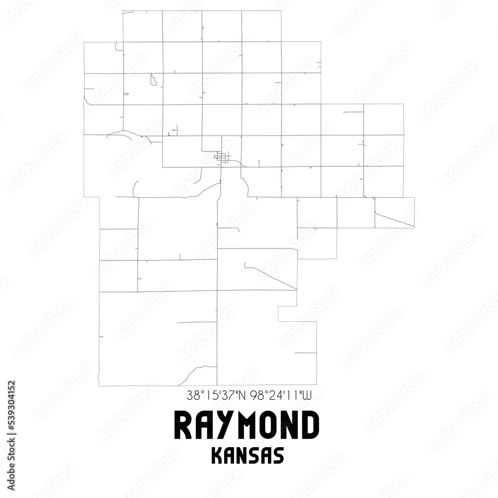 Raymond Kansas. US street map with black and white lines. Raymond Kansas. US street map with black and white lines.