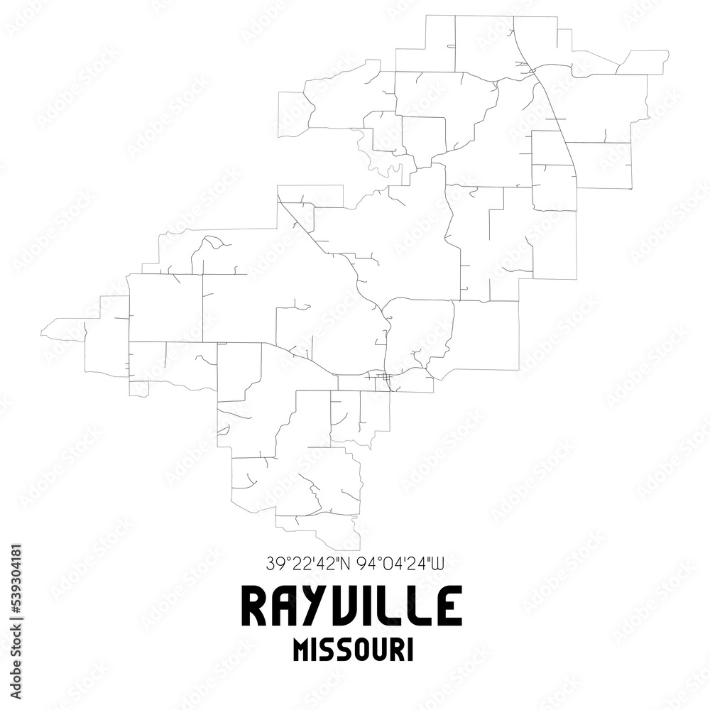 Rayville Missouri. US street map with black and white lines.