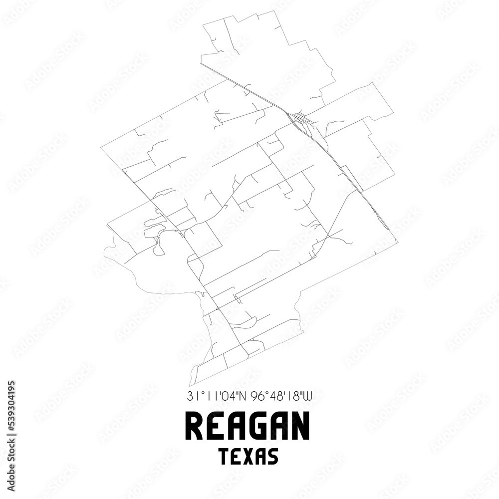 Fototapeta Reagan Texas. US street map with black and white lines.