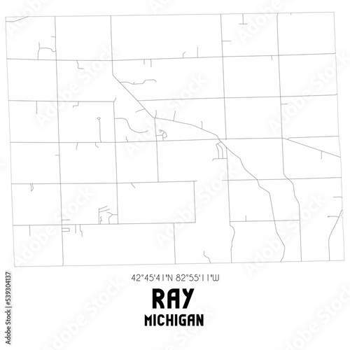 Ray Michigan. US street map with black and white lines.