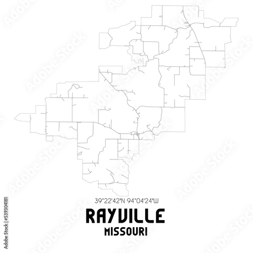 Rayville Missouri. US street map with black and white lines.