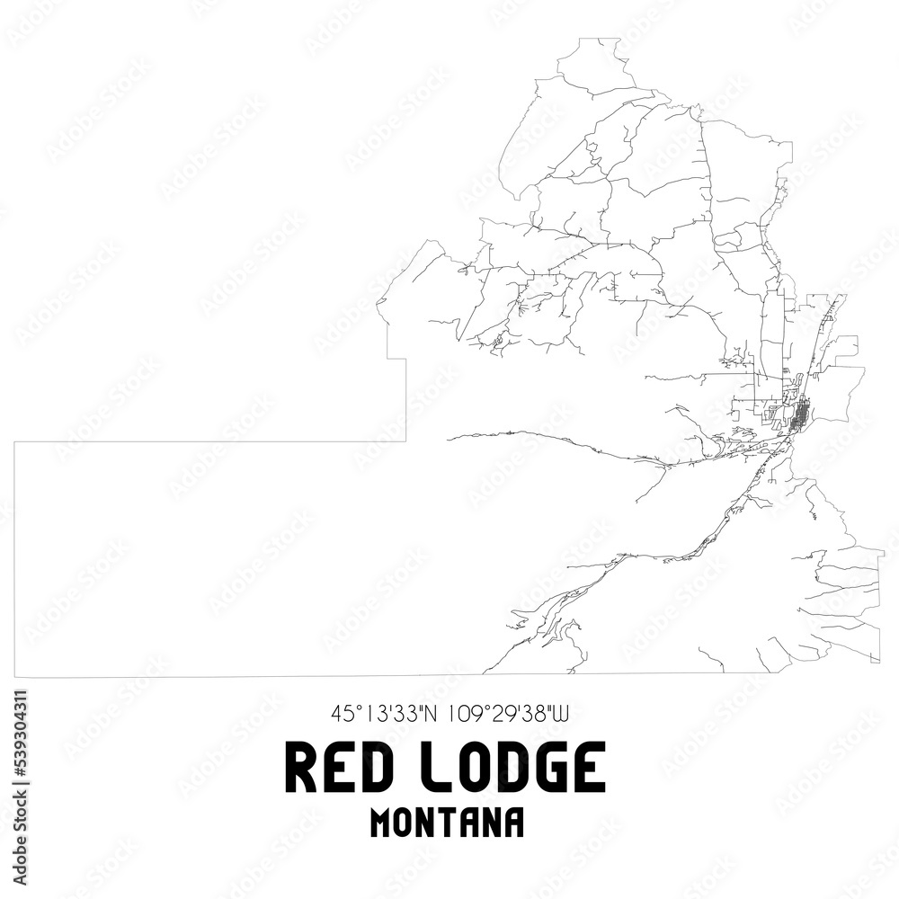 Red Lodge Montana. US street map with black and white lines. Stock