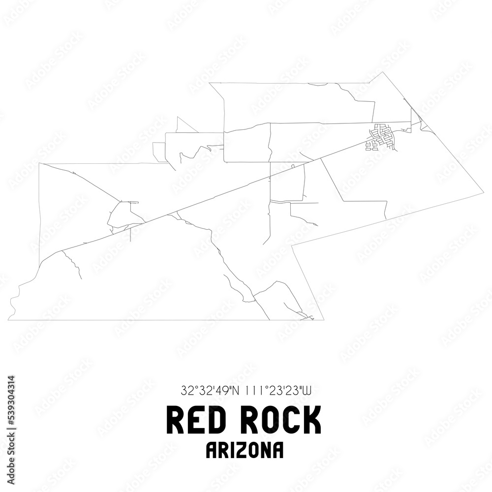 Red Rock Arizona. US street map with black and white lines.
