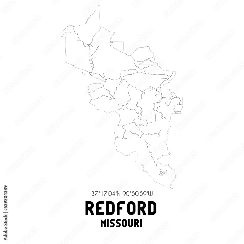 Redford Missouri. US street map with black and white lines.